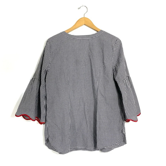 Talbots Women Plaid Gingham Blouse Large Black Casual Summer Cottagecore Boho - Picture 3 of 10